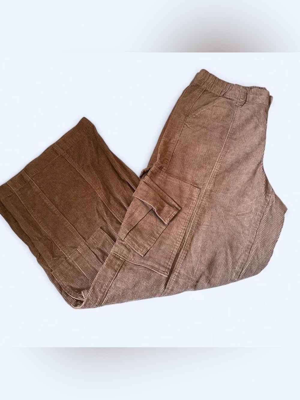 Angel Kiss Wide-Leg Corduroy Cargo Pants in Brown 11/30”